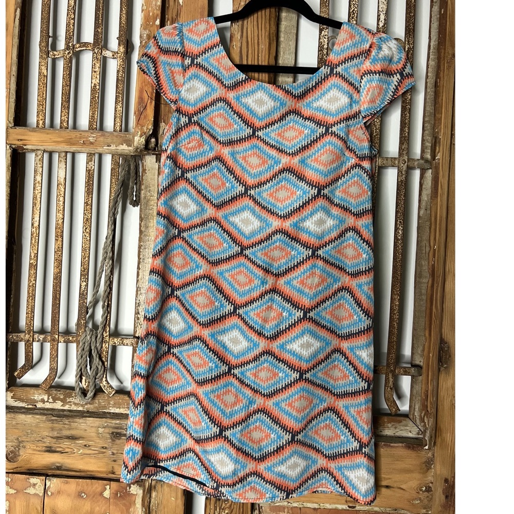 Geometric Print Cap Sleeve Dress